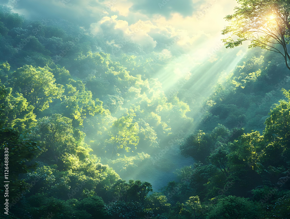 Sunlight Beams Through Lush Forest Canopy Sunlight Beams Through Lush Forest Canopy