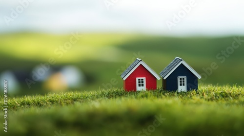 Wallpaper Mural Tilt-shift close-up of colorful toy houses on green grass with blurred background Torontodigital.ca