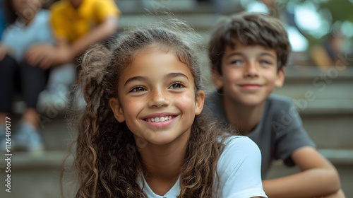 Smiling young girl and boy enjoying a relaxed day outdoors.