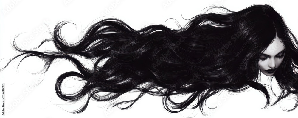 Dark black hair with wave shape, Dark black hair with wave shape,