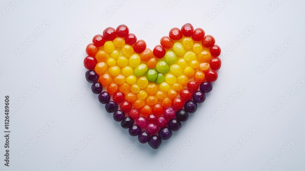 A vibrant heart shape created from colorful candy. The rainbow colors come together in harmony. Perfect for celebrations or promoting love and diversity. Generative AI A vibrant heart shape created from colorful candy. The rainbow colors come together in harmony. Perfect for celebrations or promoting love and diversity. Generative AI