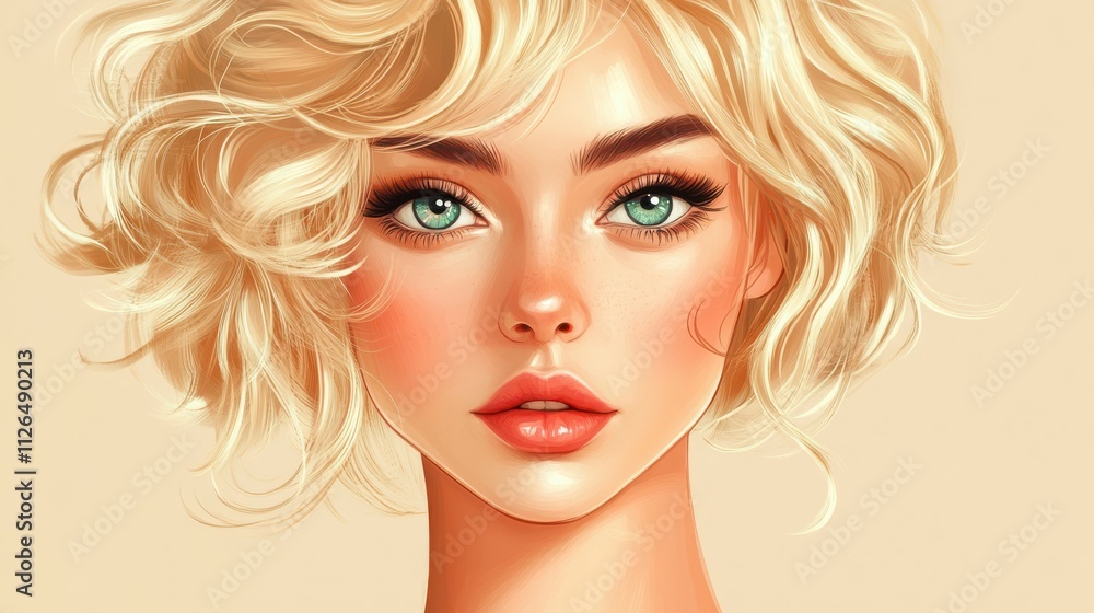 Beautiful model girl with short hair .Beauty woman with blonde curly hair. Hair dye .Fashion, cosmetics and makeup Beautiful model girl with short hair .Beauty woman with blonde curly hair. Hair dye .Fashion, cosmetics and makeup