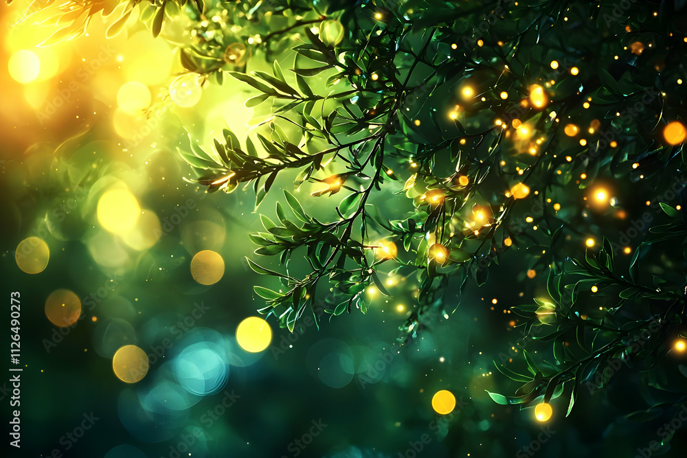 Magical Firefly Lights Dance on Leaves at Night Magical Firefly Lights Dance on Leaves at Night