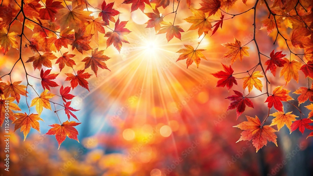 Autumn background with red leaves and sunshine
Autumn background with red leaves and sunshine