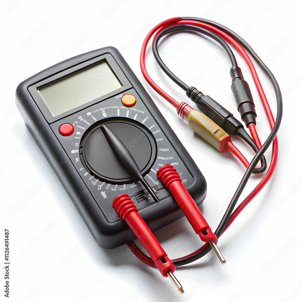 A digital multimeter with attached probes A digital multimeter with attached probes