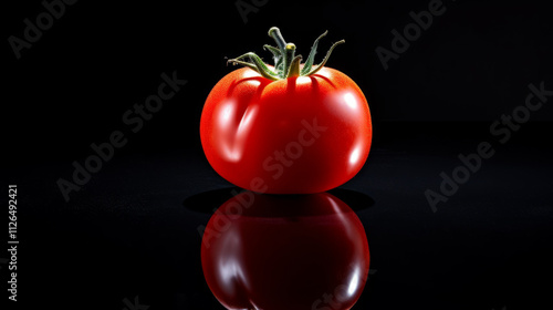 Red tomato on black background photo