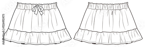 illustration of a baby wear skirt, toddler kids, infant baby, sleep full bodysuit, fashion flat sketch, vector illustration, cad, technical drawing, flat drawing, template, mockup.