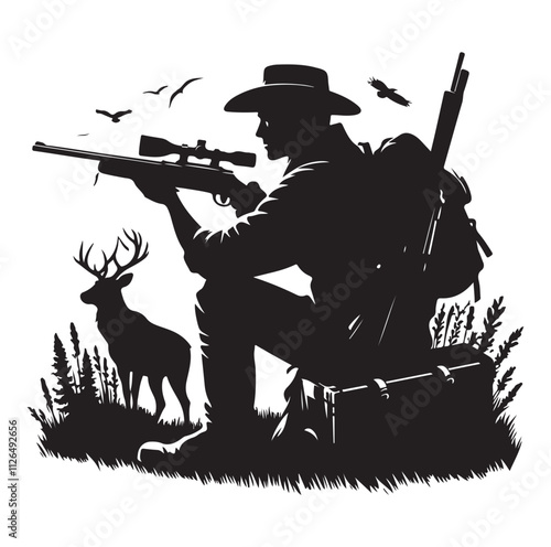 Hunting man silhouette vector illustration