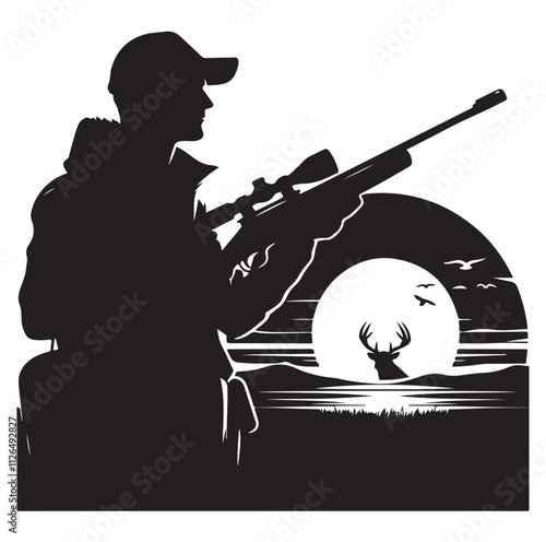 Hunting man silhouette vector illustration