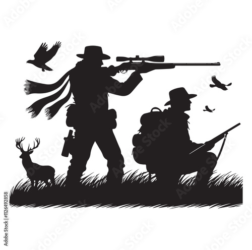 Hunting man silhouette vector illustration