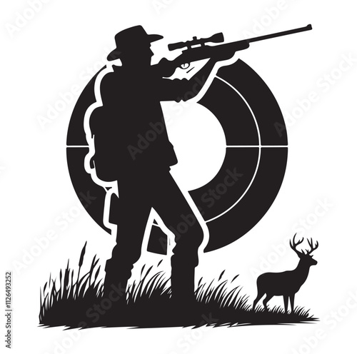 Hunting man silhouette vector illustration