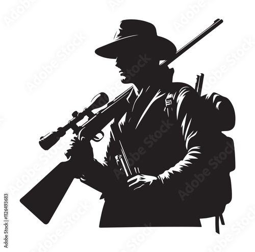 Hunting man silhouette vector illustration