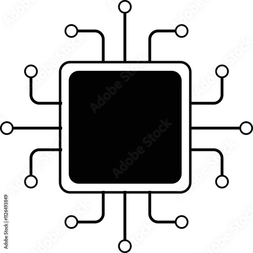 Processor line icon, microchip cpu technology board, Central processing unit. Design element flat, simple silhouette. Vector illustration