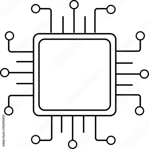 Processor line icon, microchip cpu technology board, Central processing unit. Design element flat, simple silhouette. Vector illustration