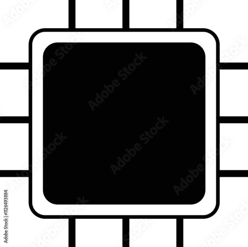 Processor line icon, microchip cpu technology board, Central processing unit. Design element flat, simple silhouette. Vector illustration