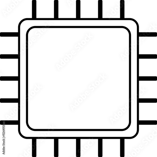 Processor line icon, microchip cpu technology board, Central processing unit. Design element flat, simple silhouette. Vector illustration
