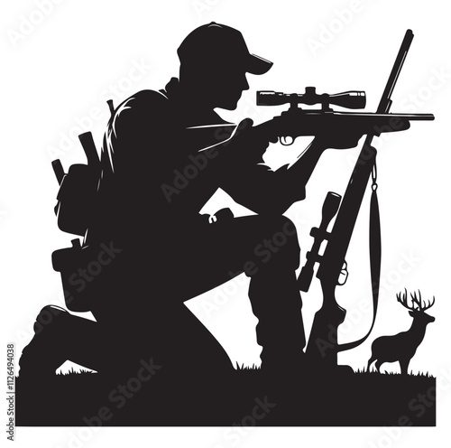 Hunting man silhouette vector illustration