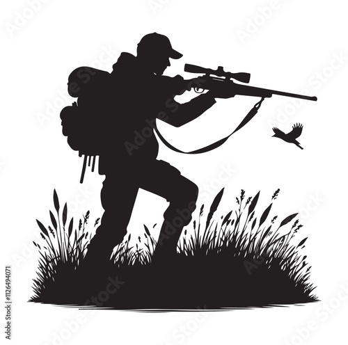 Hunting man silhouette vector illustration