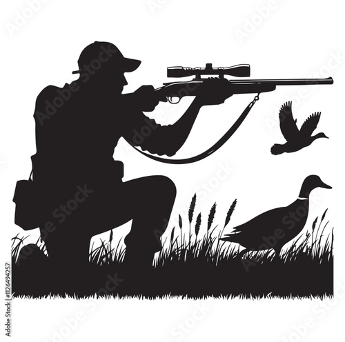 Hunting man silhouette vector illustration