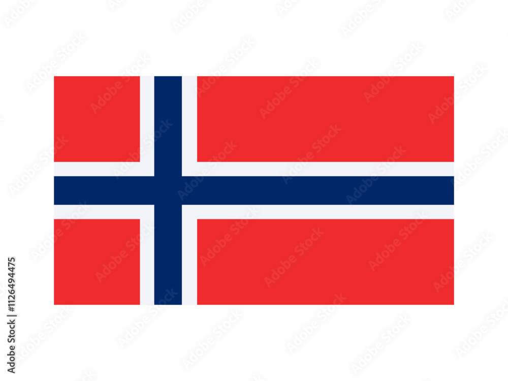 Fototapeta premium Norway national flag isolated on white. Official colors and image of the cross, simple flat design. Vector clipart or icon for Norwegian events and news illustration, travel or politics banner.