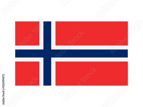 Norway national flag isolated on white. Official colors and image of the cross, simple flat design. Vector clipart or icon for Norwegian events and news illustration, travel or politics banner.