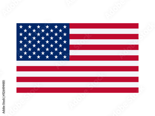 USA national flag isolated on white. Official colors and image of Stars and Stripes, simple flat design. Vector clipart or icon for american events and news illustration, travel or politics banner.