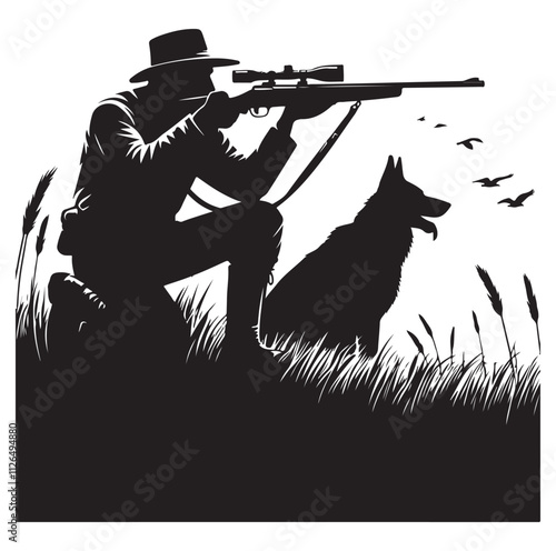 Hunting man silhouette vector illustration