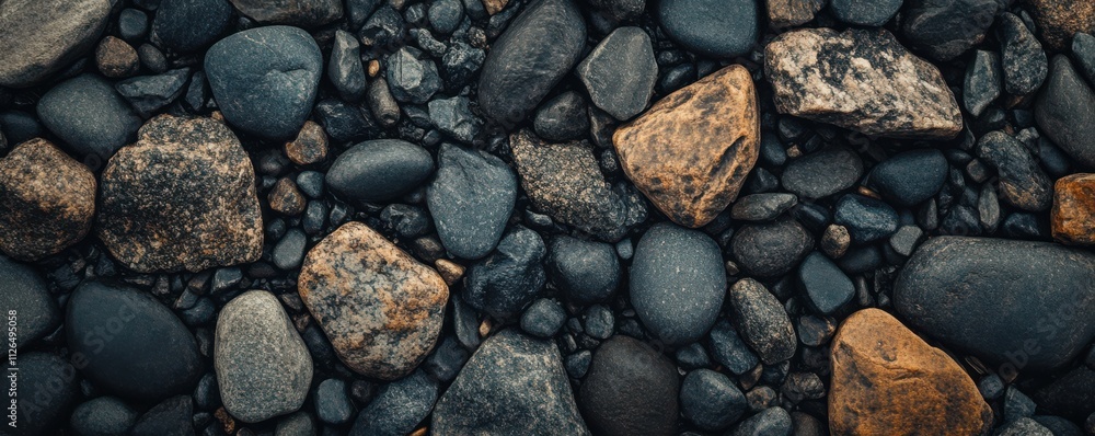 Black gravel background with small pebbles, close-up view. Black gravel background with small pebbles, close-up view.