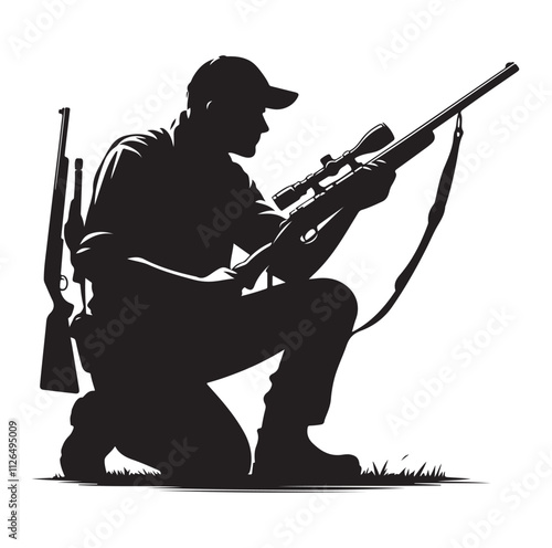 Hunting man silhouette vector illustration