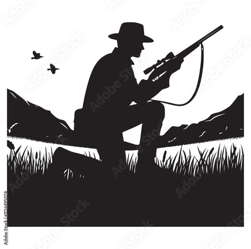 Hunting man silhouette vector illustration
