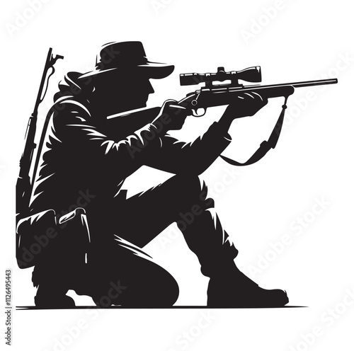Hunting man silhouette vector illustration