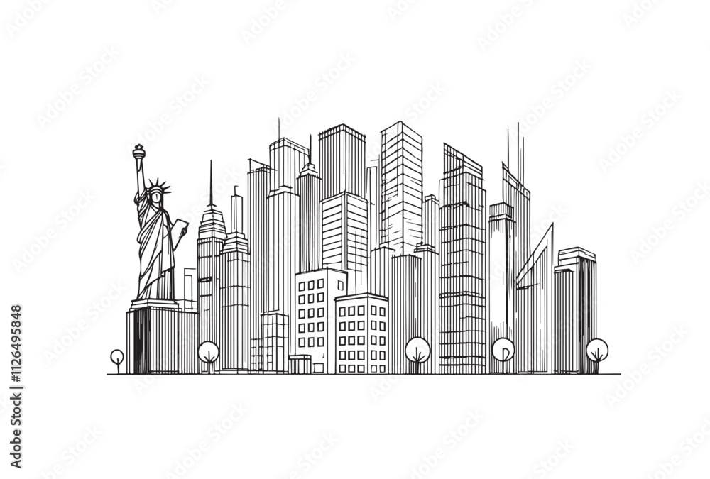Fototapeta premium line drawing of Modern cityscape. buildings isolated minimalistic illustration.