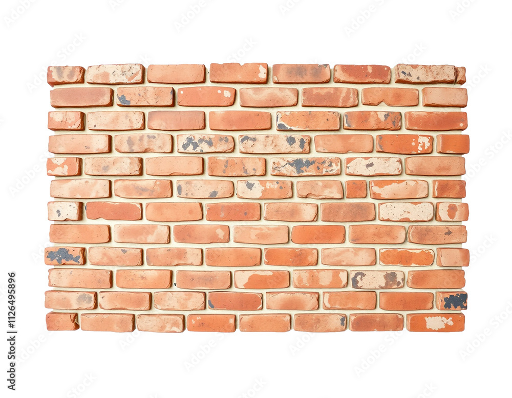 Fototapeta premium Rustic Brick Wall Isolated on White Background, Textured Construction Material Design, PNG Transparent.
