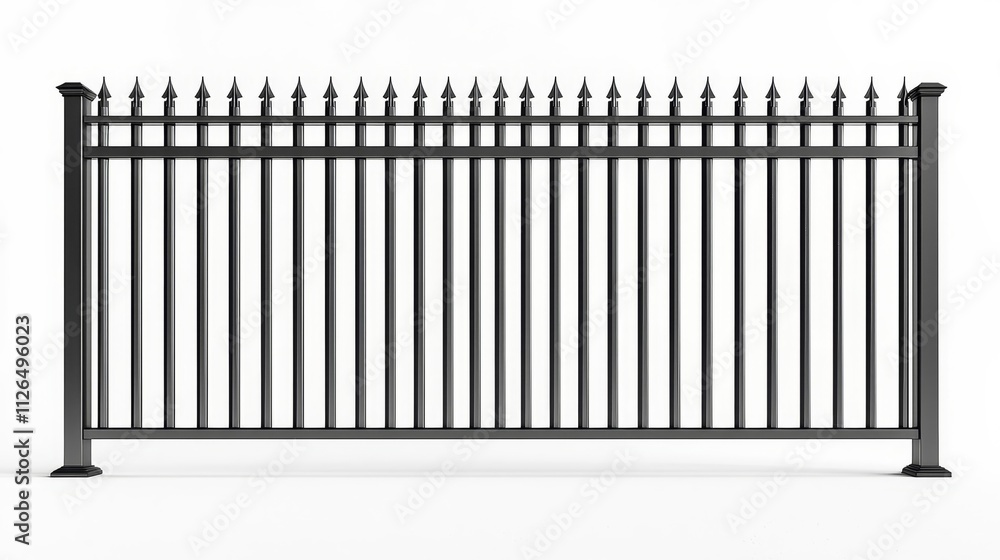 Contemporary Metal Fence with Vertical Bars Isolated on White Background Contemporary Metal Fence with Vertical Bars Isolated on White Background