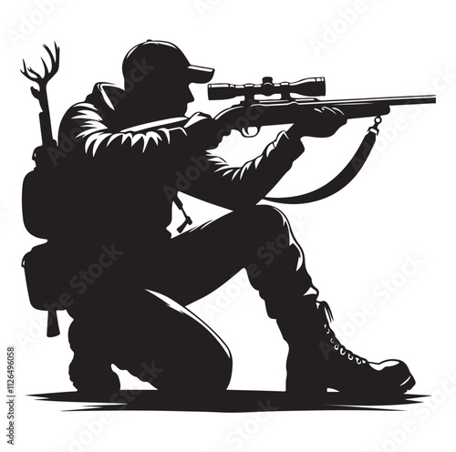 Hunting man silhouette vector illustration