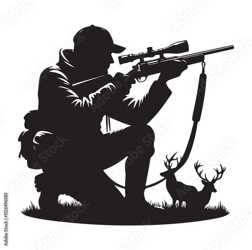 Hunting man silhouette vector illustration