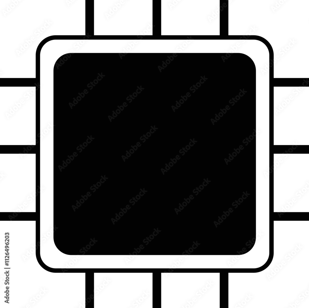 Processor line icon, microchip cpu technology board, Central processing unit. Design element flat, simple silhouette. Processor line icon, microchip cpu technology board, Central processing unit. Design element flat, simple silhouette.