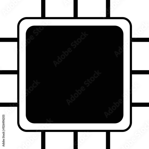 Processor line icon, microchip cpu technology board, Central processing unit. Design element flat, simple silhouette. 