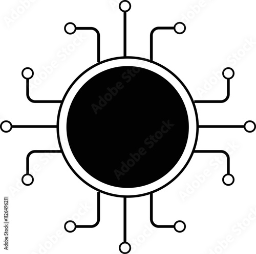 Processor line icon, microchip cpu technology board, Central processing unit. Design element flat, simple silhouette. 