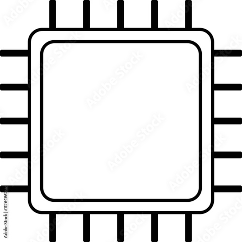 Processor line icon, microchip cpu technology board, Central processing unit. Design element flat, simple silhouette. 