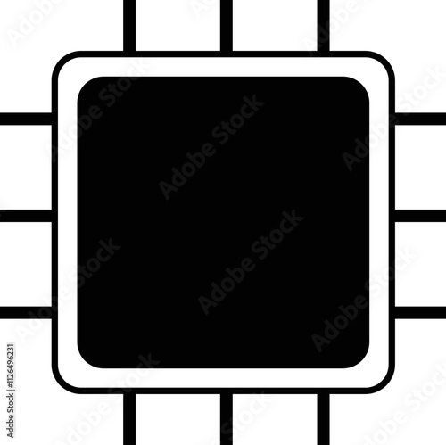 Processor line icon, microchip cpu technology board, Central processing unit. Design element flat, simple silhouette. 