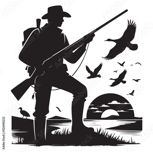 Hunting man silhouette vector illustration
