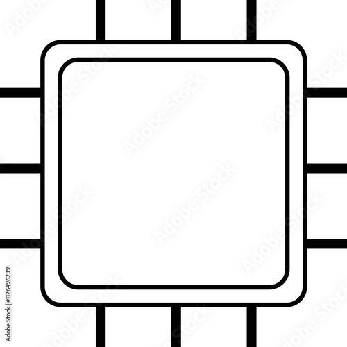 Processor line icon, microchip cpu technology board, Central processing unit. Design element flat, simple silhouette. 