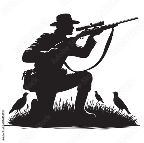 Hunting man silhouette vector illustration