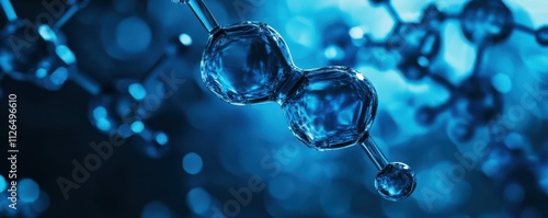 Blue liquid water drop and molecule,