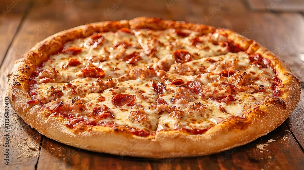 Delicious and Crispy Pizza Served on a Rustic Wooden Table Delicious and Crispy Pizza Served on a Rustic Wooden Table