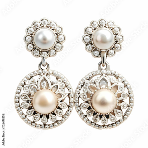 A stunning set of earrings displayed on a white background