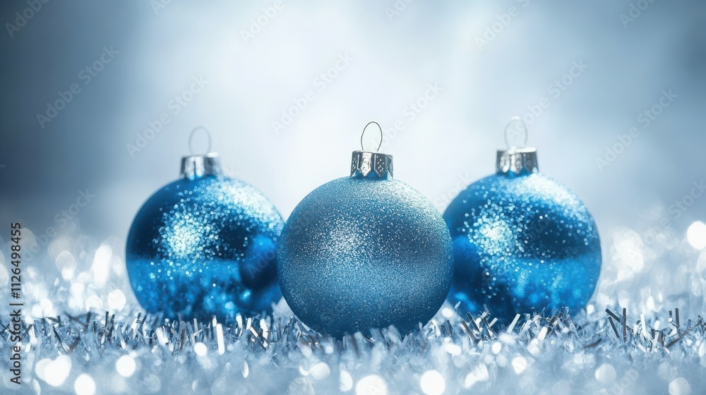 Blue Christmas balls with decoration on shiny background Blue Christmas balls with decoration on shiny background