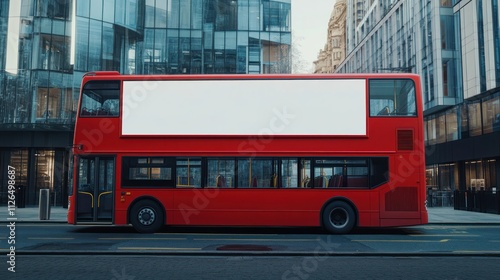 Blank billboard on a double-decker bus.