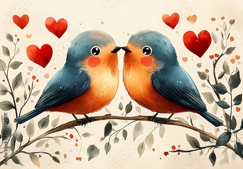 Two Birds on a Branch - Happy Valentine's Day photo